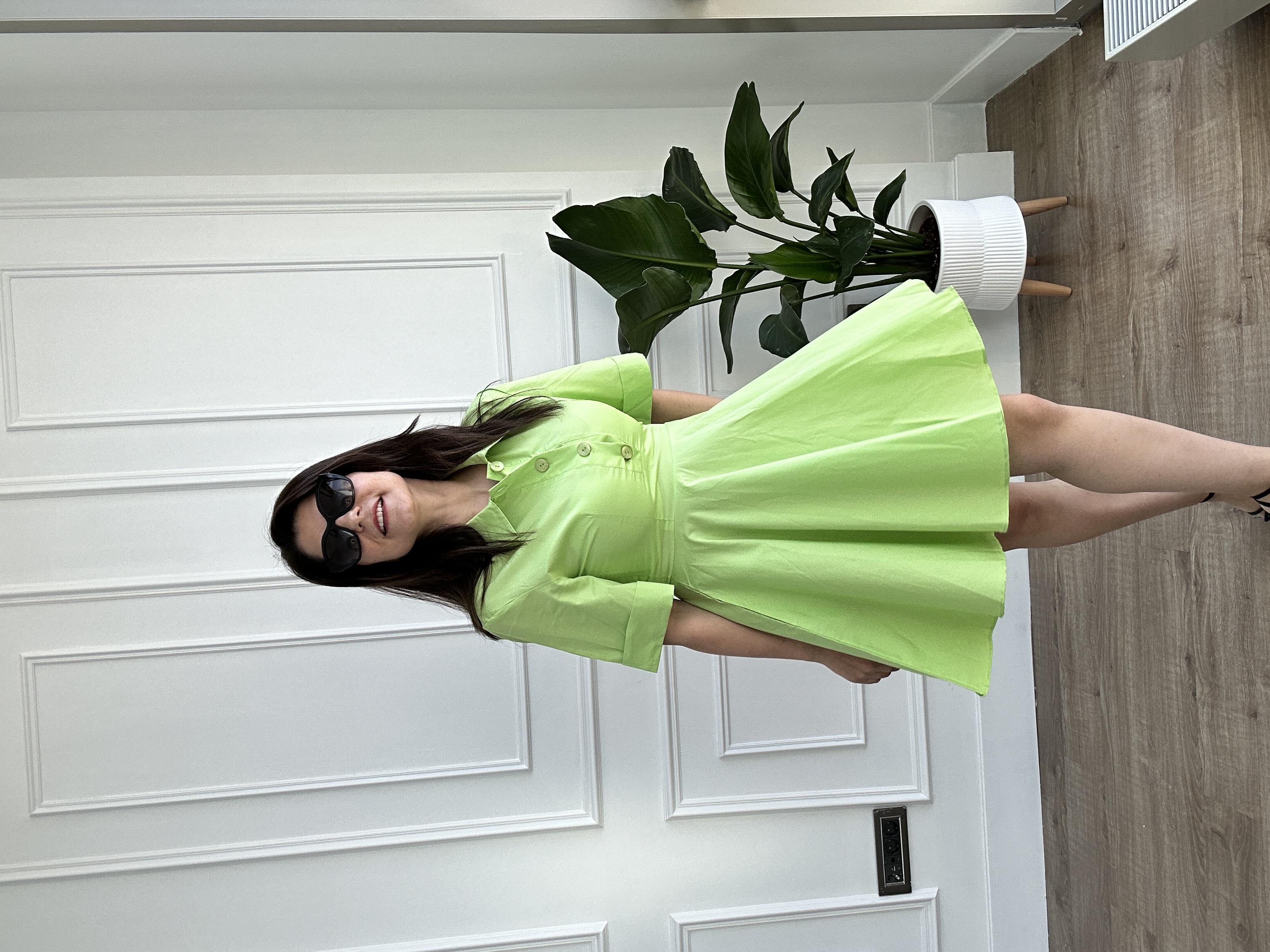 Lime Poplin Kumaş Kısa Kol Gömlek Elbise