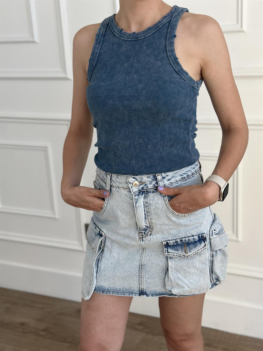 Mavi Denim Yıkamalı Atlet