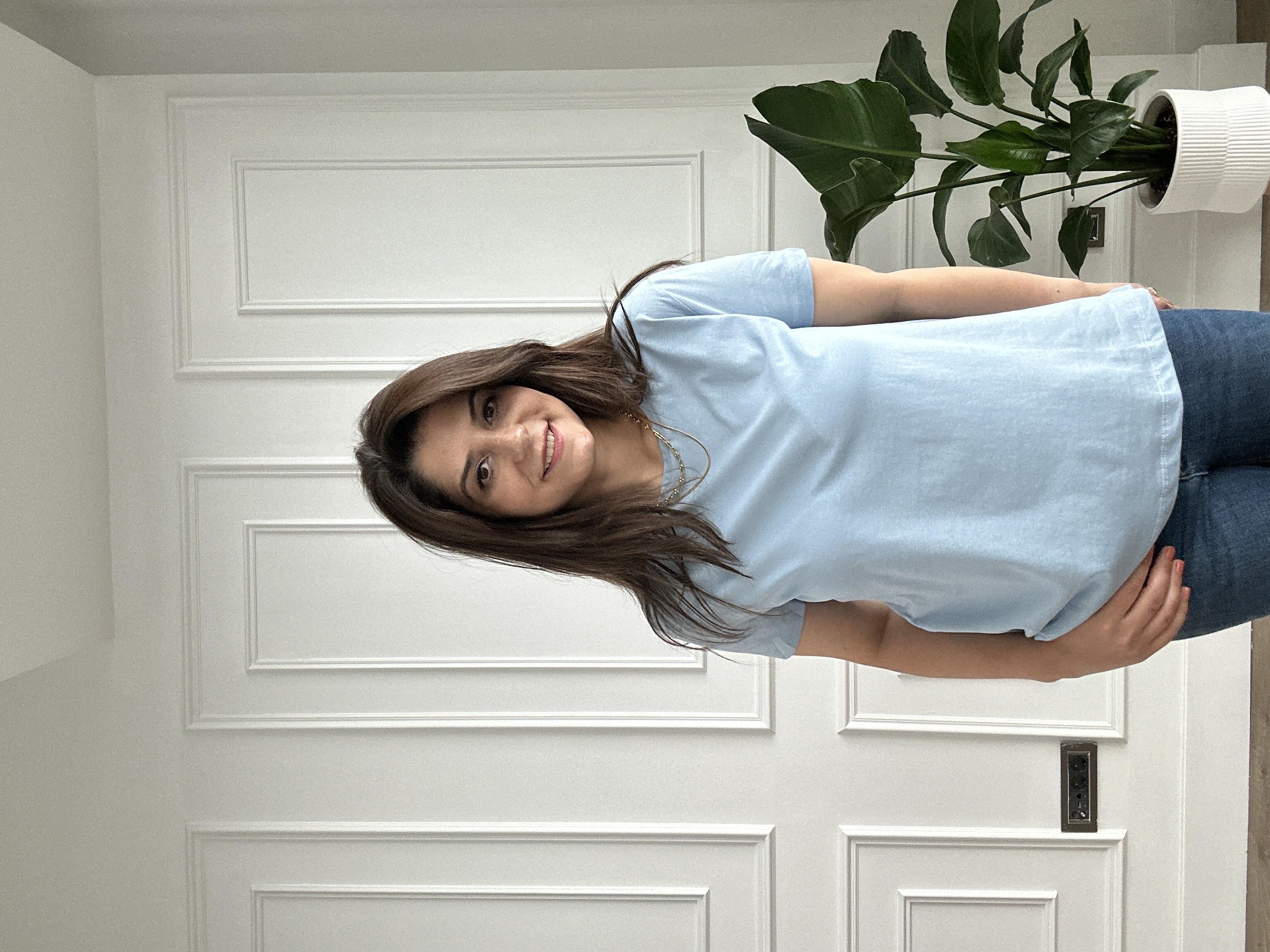 Mavi Likralı Bisiklet Yaka Basic Örme Tişört