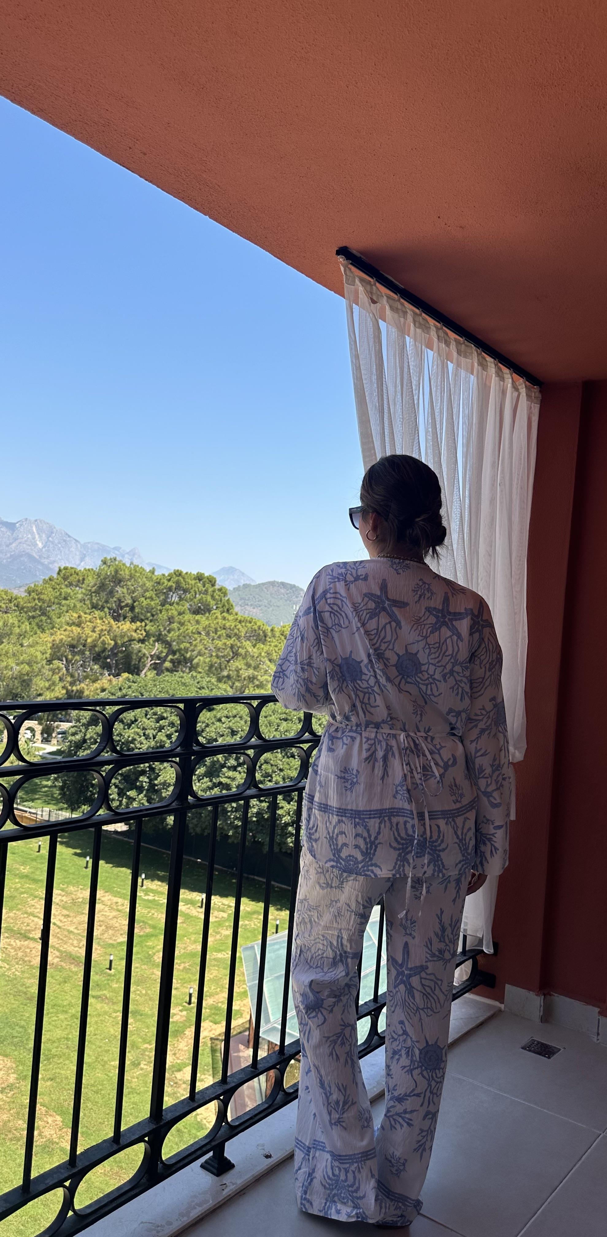 Mavi Mercan Desenli Kimono Pantolon Takım