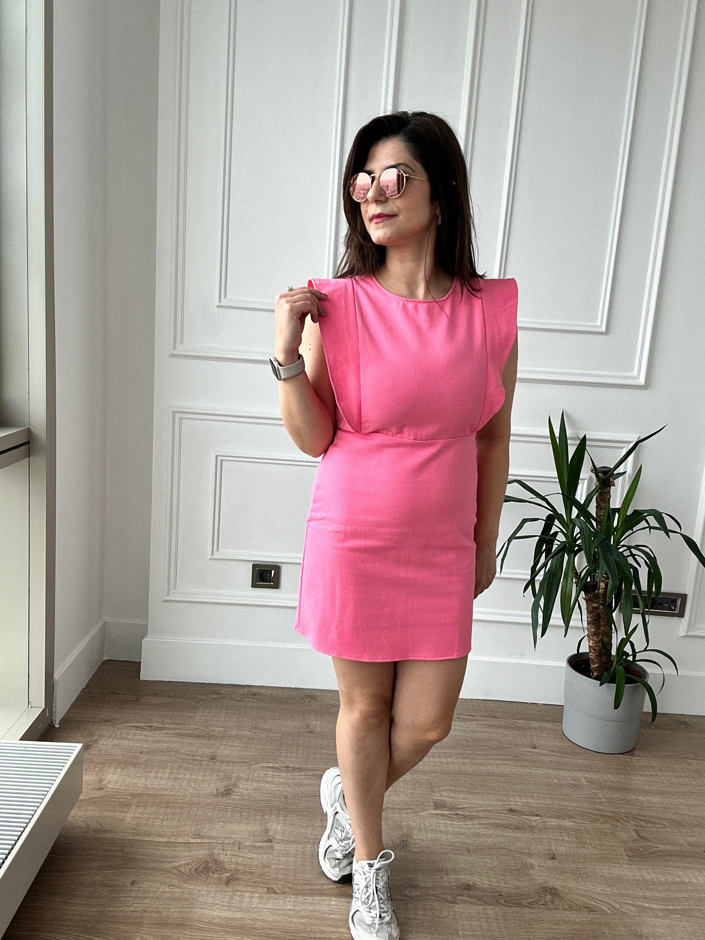 Pembe Fırfır Kol Elbise