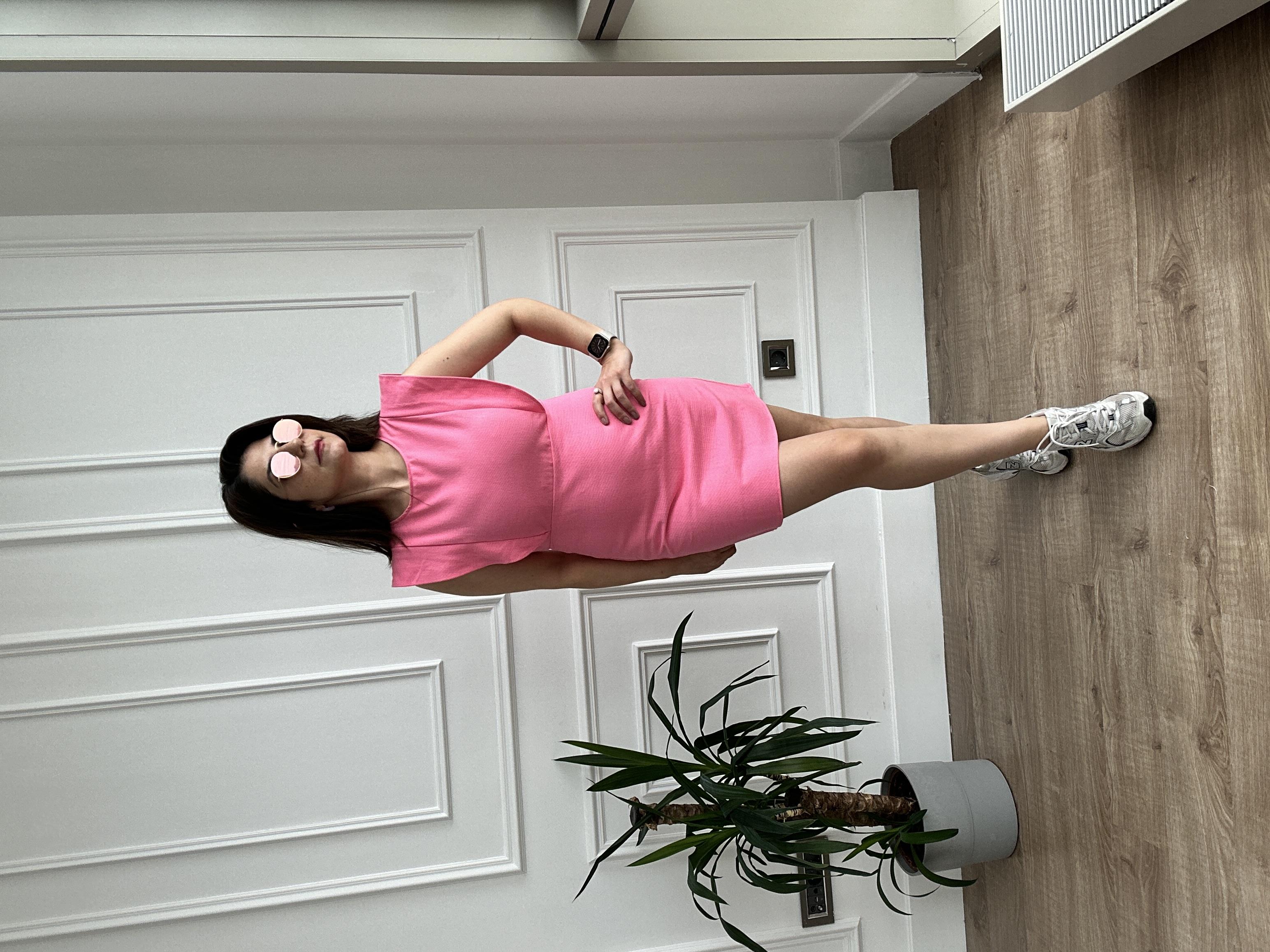 Pembe Fırfır Kol Elbise