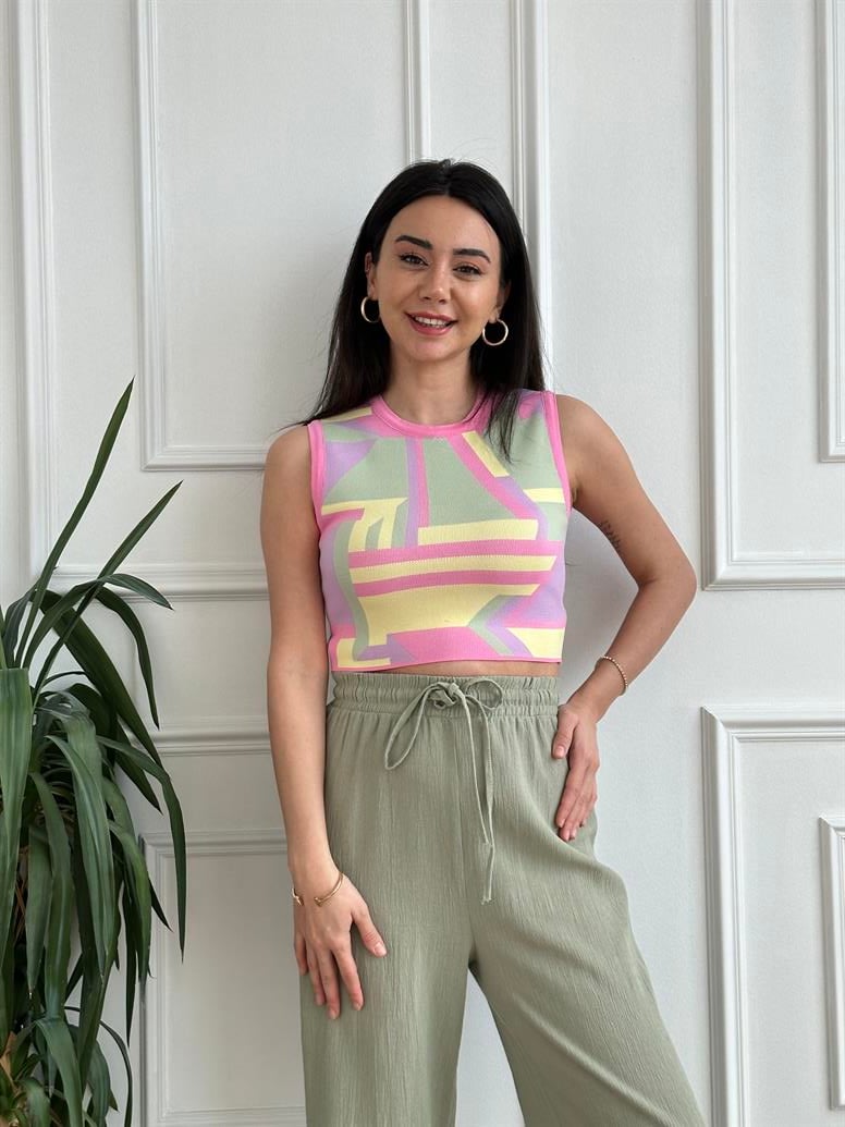 Renkli Triko Crop Atlet