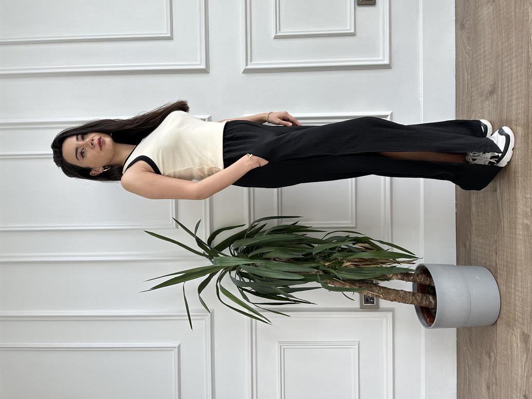 Siyah Biyeli Pamuklu Atlet