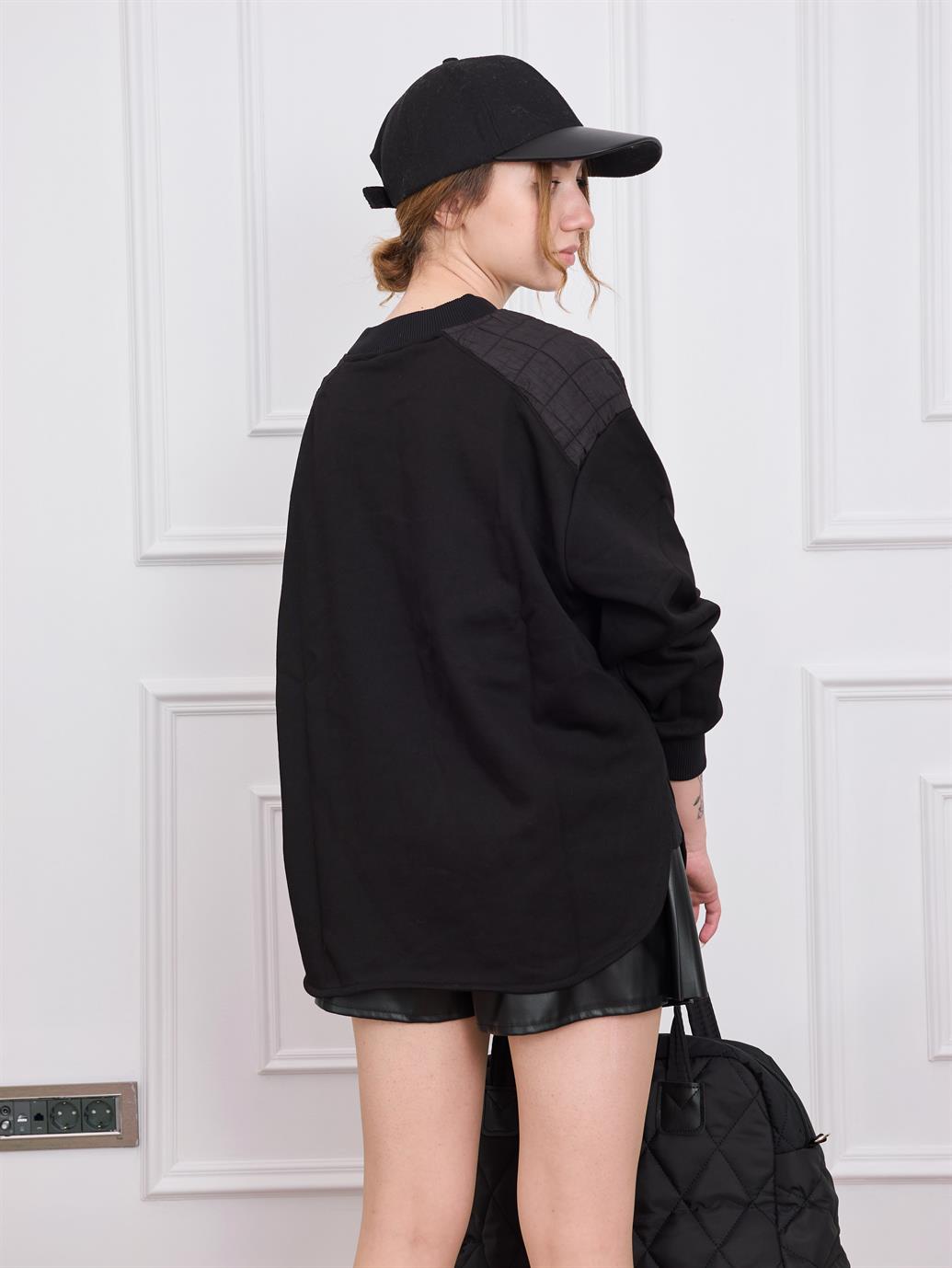 Smile Baskılı Siyah Sweatshirt