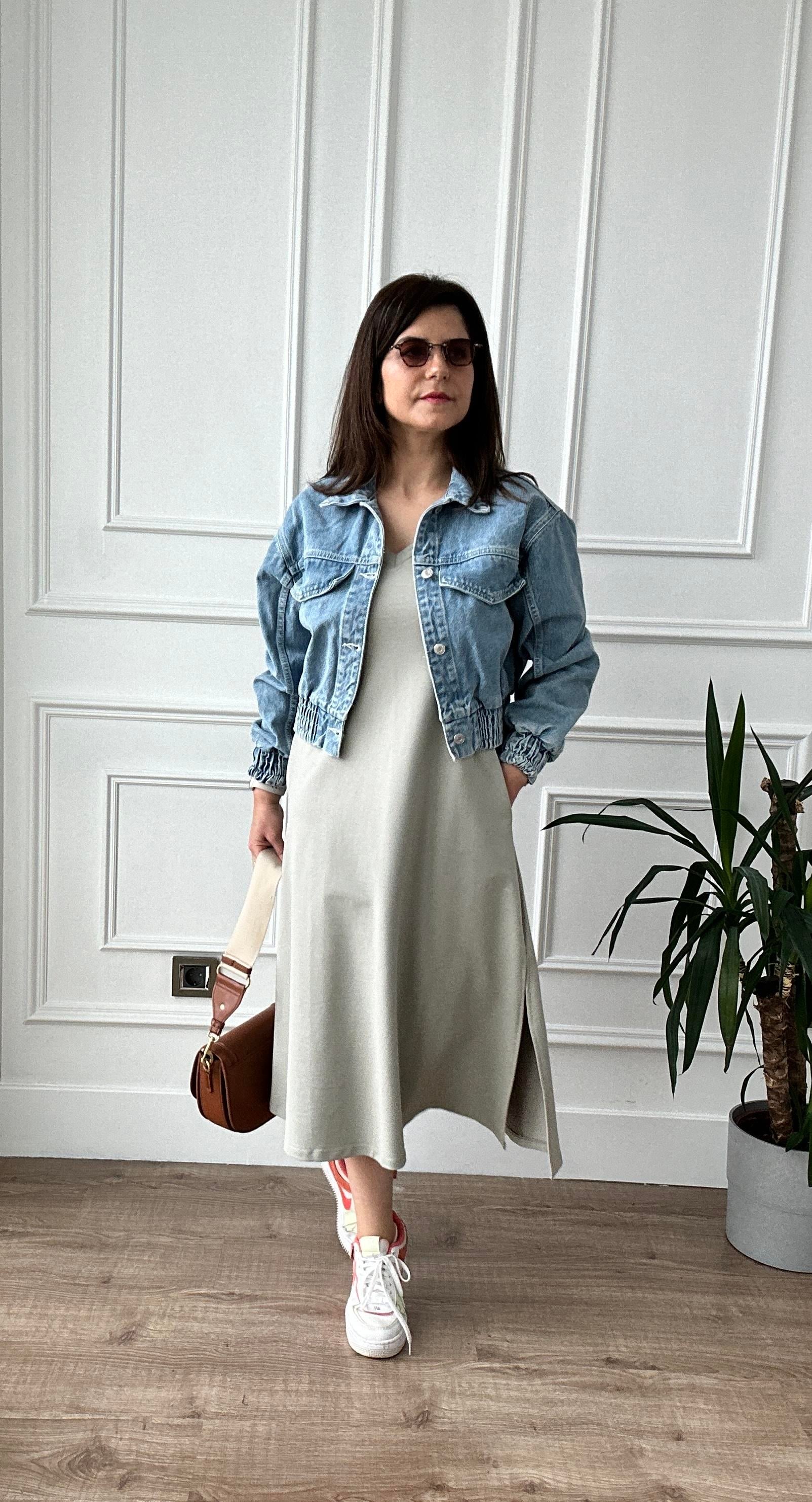 Su Yeşili Kısa Kol Volume Elbise