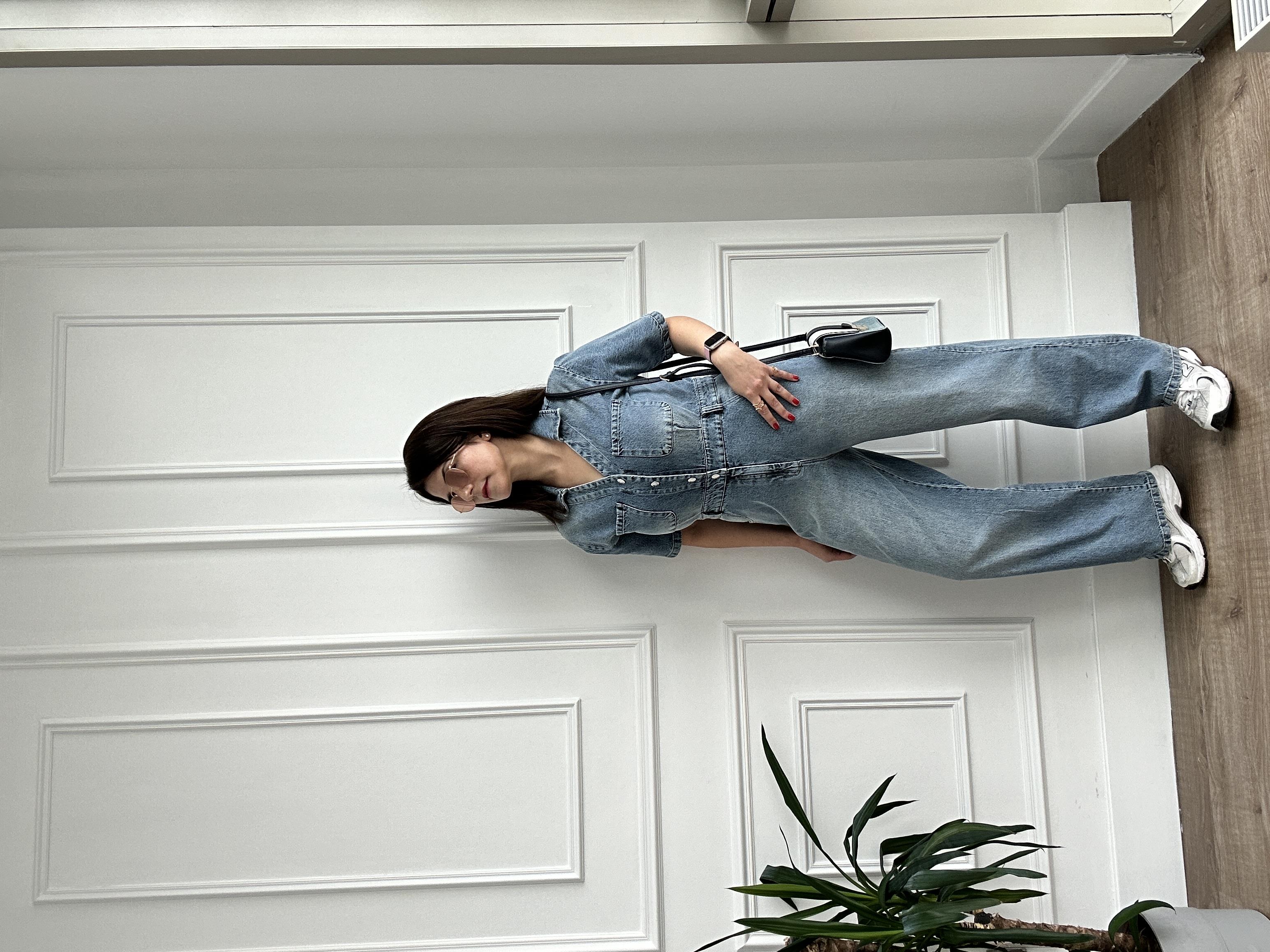 V Yaka Mavi Denim Tulum