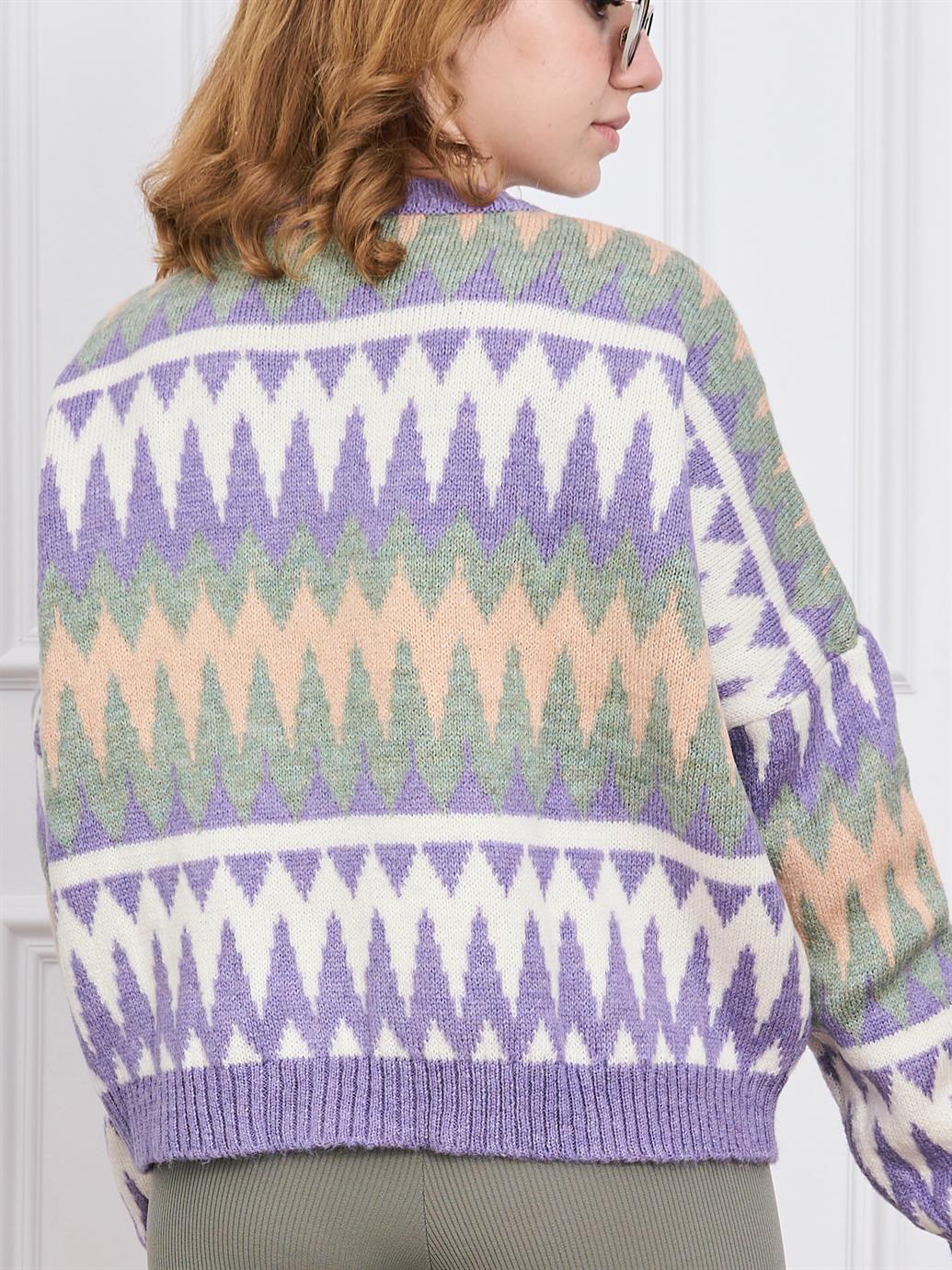 Zigzag Desenli Bisiklet Yaka Kazak