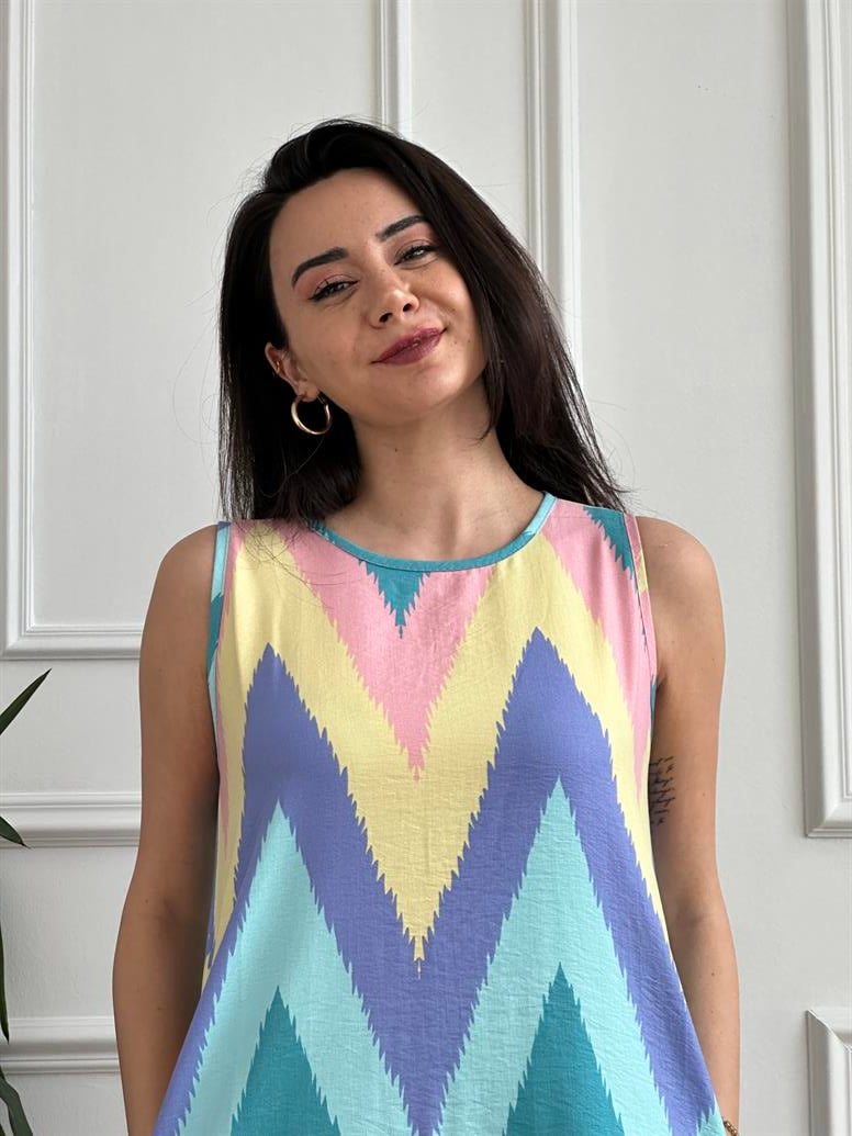 Zigzag Desenli Çan Elbise