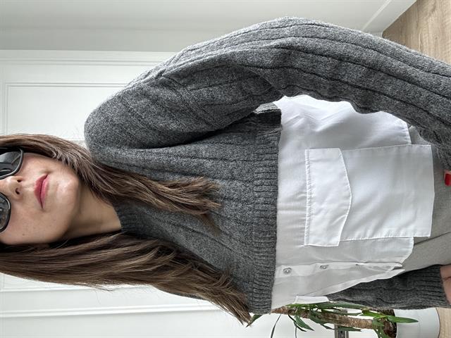 Antrasit Melanj Gömlek Parçalı Kazak