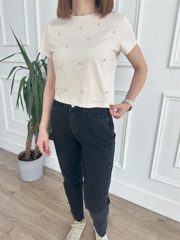 Bej Taşlı Tişört