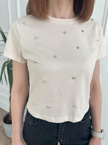 Bej Taşlı Tişört