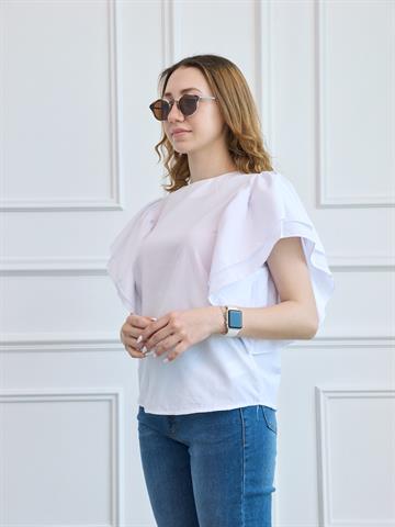Beyaz Poplin Fırfırkol Bluz