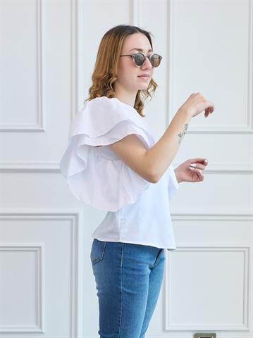 Beyaz Poplin Fırfırkol Bluz
