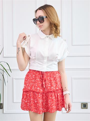 Beyaz Taş Detaylı Poplin Crop Gömlek
