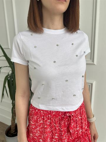 Beyaz Taşlı Tişört