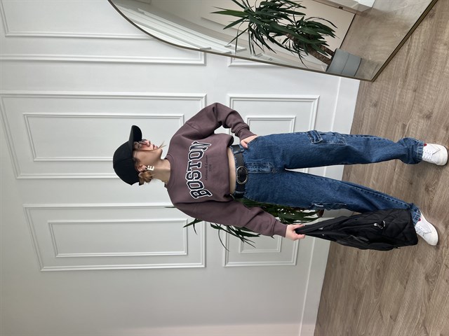 Boston Sloganlı Sweatshirt