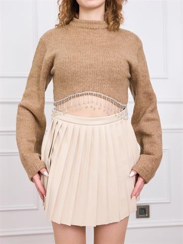 Camel Belde Taş Detaylı Crop Kazak