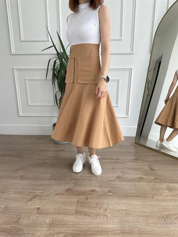 Camel Beyaz Cepli Elbise