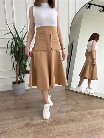 Camel Beyaz Cepli Elbise