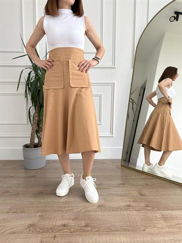 Camel Beyaz Cepli Elbise