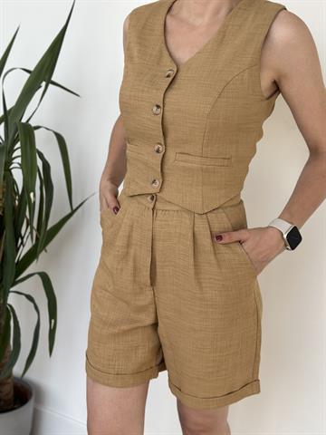 Camel Keten Kumaş  Şortlu Takım