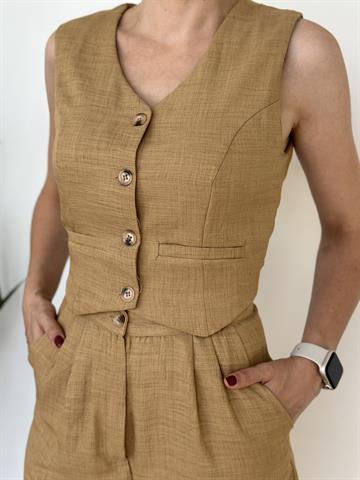 Camel Keten Kumaş  Şortlu Takım