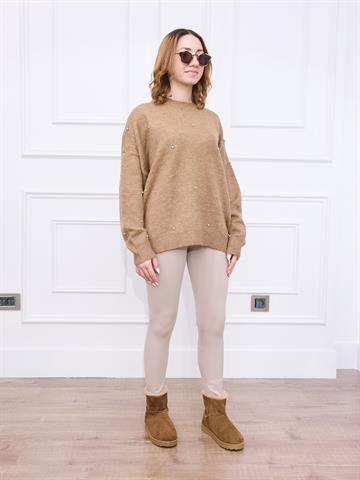 Camel Taş Detaylı Triko Kazak