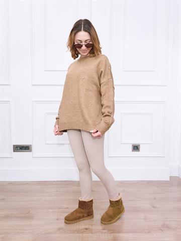 Camel Taş Detaylı Triko Kazak