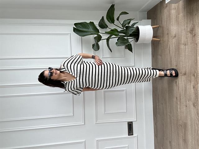 Çizgili Midi Boy Örgü Elbise