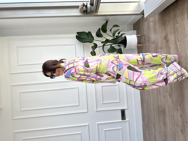 Desenli Keten Kumaş Önden Bağlamalı Bluz