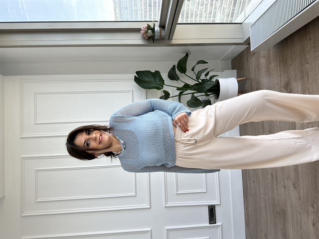 Ekru Beli Lastikli Wide Leg Kumaş Pantolon