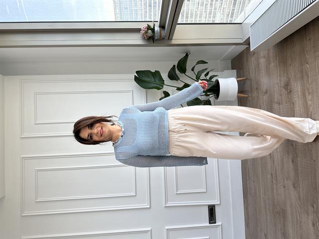 Ekru Beli Lastikli Wide Leg Kumaş Pantolon