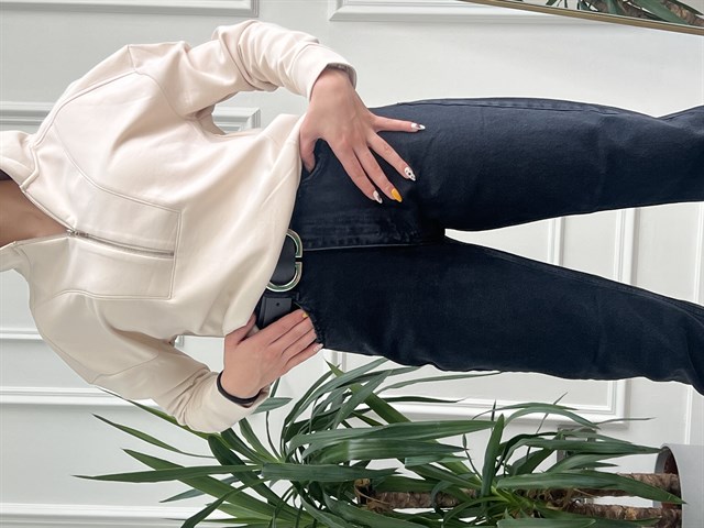 Ekru Kapüşonlu Fermuarlı Sweatshirt