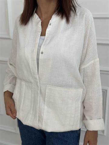 Ekru Keten Bomber Ceket