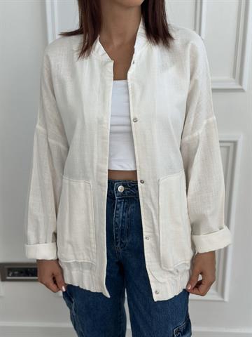 Ekru Keten Bomber Ceket