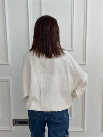 Ekru Keten Bomber Ceket