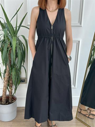 Fermuarlı Siyah Dokuma Elbise