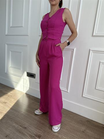 Fuşya Keten Kumaş Takım