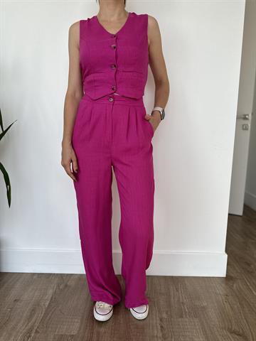 Fuşya Keten Kumaş Takım