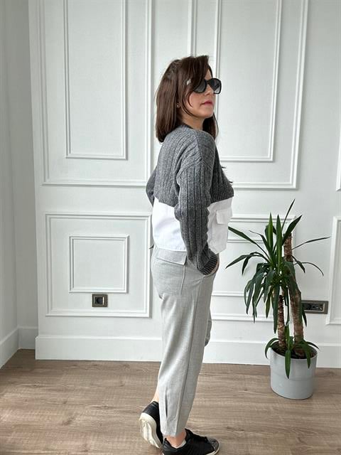 Gri Pens Detaylı Carrot (Havuç) Fit Pantolon