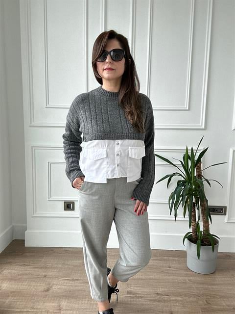 Gri Pens Detaylı Carrot (Havuç) Fit Pantolon