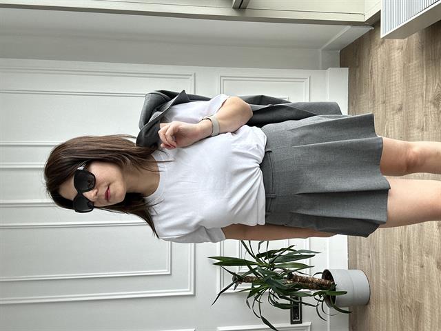 Gri Polyviskon Şort Etek Ceket Takım