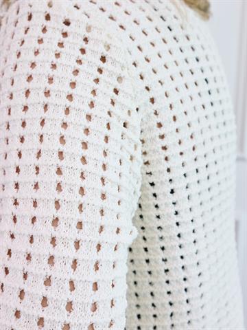 Krem Ponponlu Ajurlu Zigzag Yaka Ham Kazak