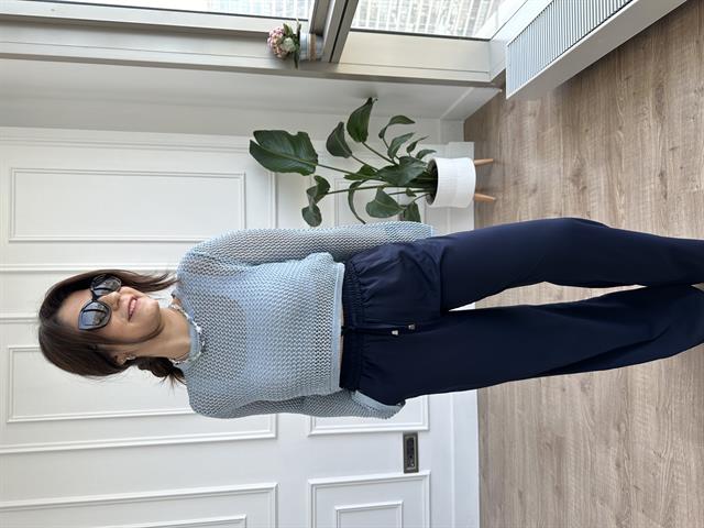 LAcivert Beli Lastikli Wide Leg Kumaş Pantolon