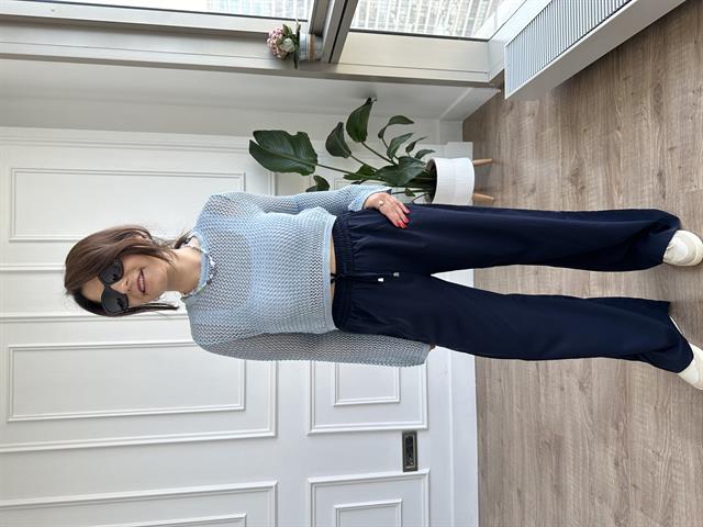 LAcivert Beli Lastikli Wide Leg Kumaş Pantolon