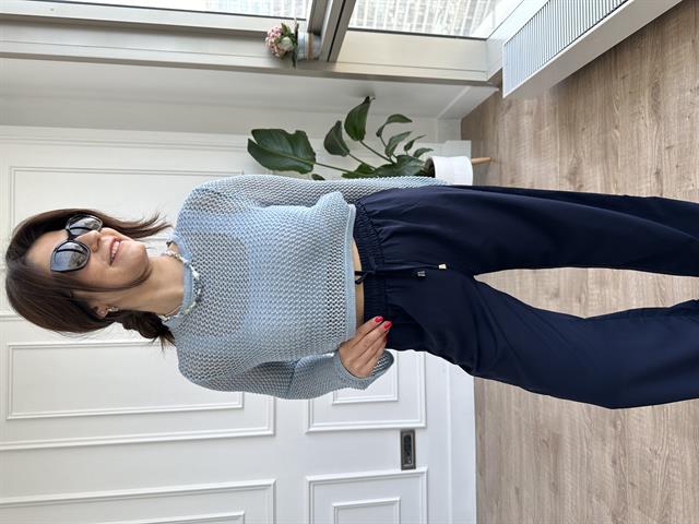 LAcivert Beli Lastikli Wide Leg Kumaş Pantolon