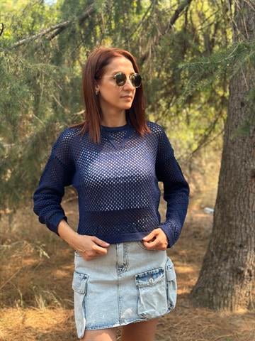 Lacivert Simli Ajurlu Triko Kazak