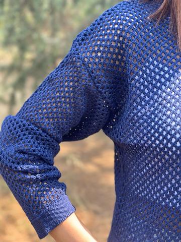 Lacivert Simli Ajurlu Triko Kazak