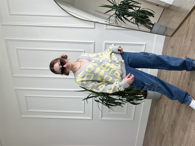 Leopar Desenli V Yaka Düğmeli Hırka